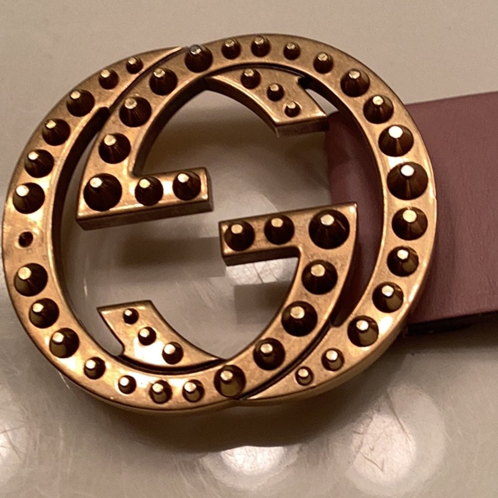 Gucci Taupe Belt with Gold Studded Buckle